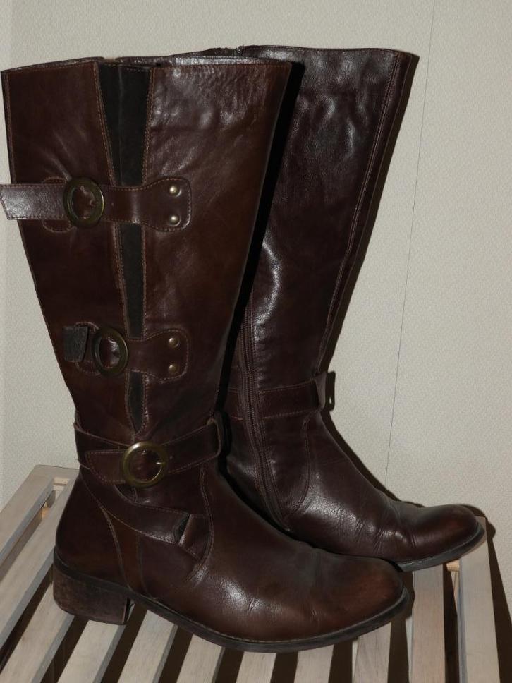 Lederen laarzen met aanpasbaar been - 41, Kleding | Dames, Schoenen, Gedragen, Hoge laarzen, Bruin, Ophalen of Verzenden