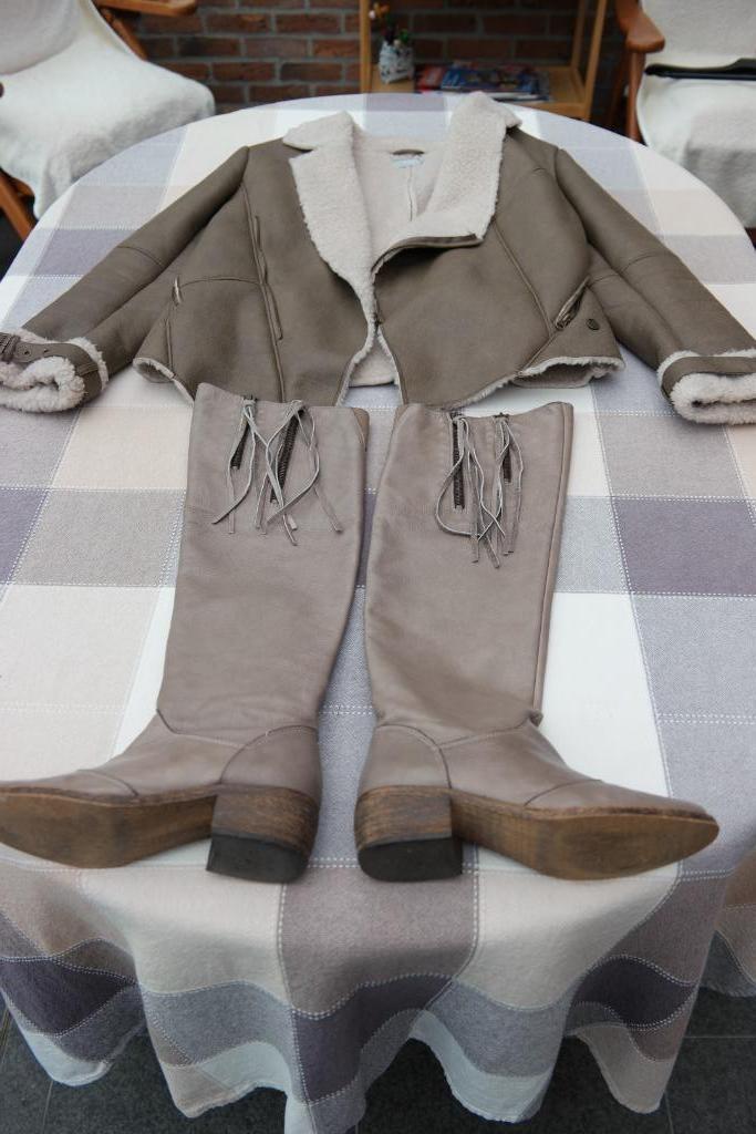 Lederen laarzen  M37  +  "1060 Clothes"  lederen vestje M42, Kleding | Dames, Schoenen, Zo goed als nieuw, Hoge laarzen, Grijs