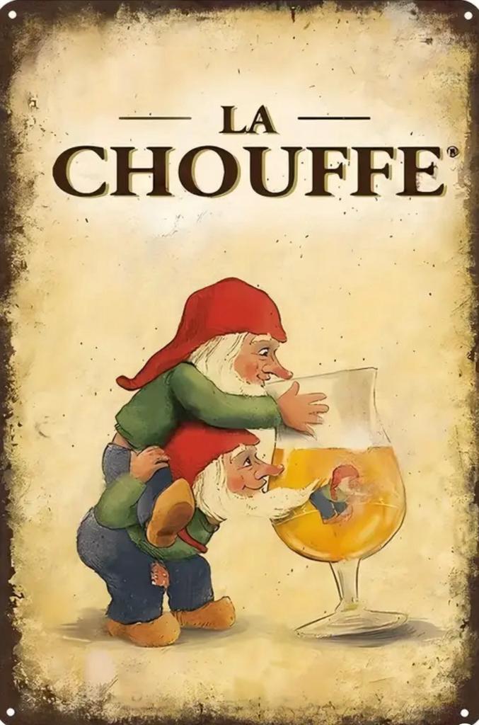 Metalen reclamebord La Chouffe 6 - retro vintage mancave, Verzamelen, Merken en Reclamevoorwerpen, Zo goed als nieuw, Reclamebord