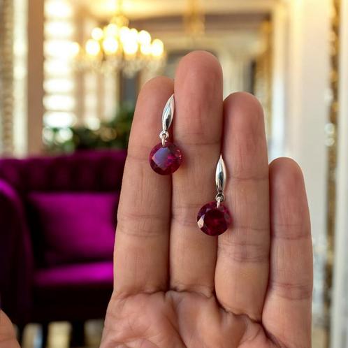 Oorbellen echte robijn zilver 925, Handtassen en Accessoires, Oorbellen, Zo goed als nieuw, Hangers, Zilver, Rood, Met edelsteen