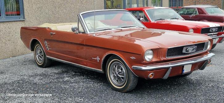 1966 Mustang Convertible, Auto's, Ford USA, Bedrijf, Te koop, Mustang, Benzine, Cabriolet, 2 deurs, Automaat, Bruin, Beige, Kunstmatig leder