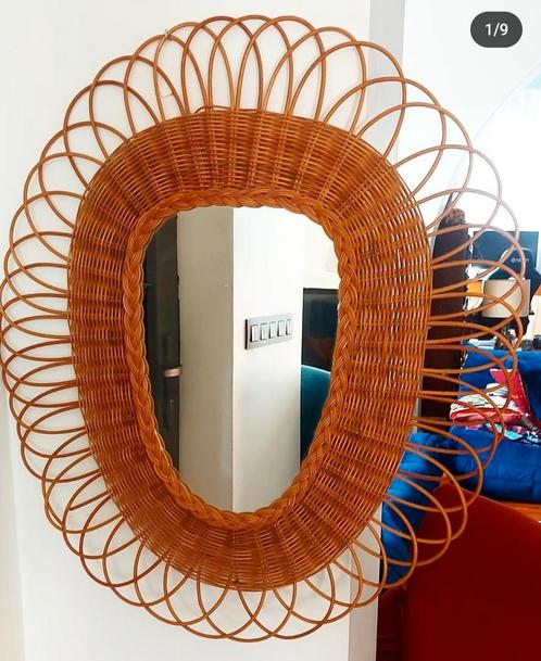 Vintage rotan spiegel, Huis en Inrichting, Woonaccessoires | Spiegels, Ophalen of Verzenden