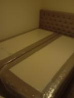 Boxspring 160/200, Huis en Inrichting, Slaapkamer | Boxsprings, Ophalen, Beige, Tweepersoons, Zo goed als nieuw