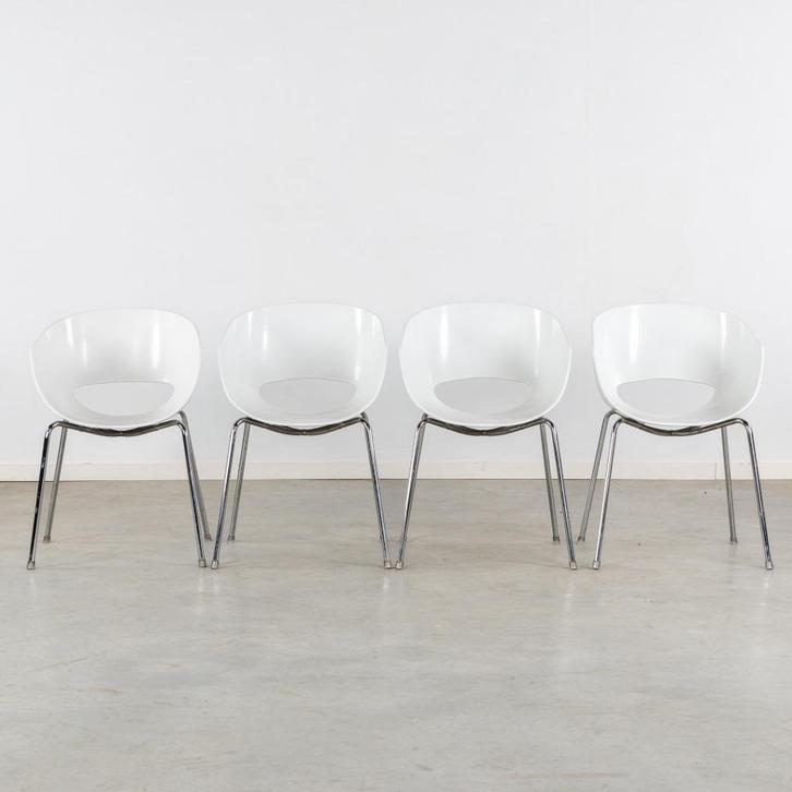 Orbit Large fauteuils van Cantarutti voor Sintesi, Huis en Inrichting, Stoelen, Gebruikt, Vier, Kunststof, Metaal, Wit, Ophalen of Verzenden