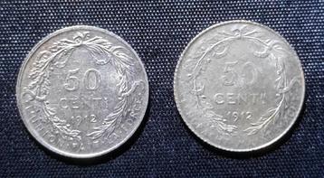 2 zilver munten 50 cent 1912 FR & VL - Albert I beschikbaar voor biedingen