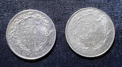 2 zilver munten 50 cent 1912 FR & VL - Albert I, Postzegels en Munten, Munten | België, Setje, Zilver, Zilver, Verzenden