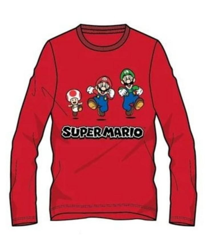 Super Mario Longsleeve Shirt Rood - Maat 104-110-116-128-140, Kinderen en Baby's, Kinderkleding | Maat 128, Nieuw, Jongen, Shirt of Longsleeve
