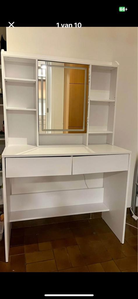 Moderne Witte Make-up Tafel met LED Verlichting en Spiegel, Huis en Inrichting, Tafels | Kaptafels, Gebruikt, 100 tot 150 cm, 50 tot 100 cm