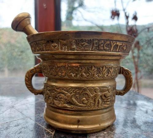 Antieke 2,23 KG Koperen Bronzen Vijzel en Stamper Te Koop, Antiek en Kunst, Antiek | Brons en Koper, Ophalen