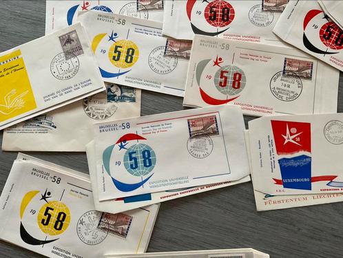 Expo 58  - unieke dagafstempeling op versierde kaart, Postzegels en Munten, Brieven en Enveloppen | België, Ophalen