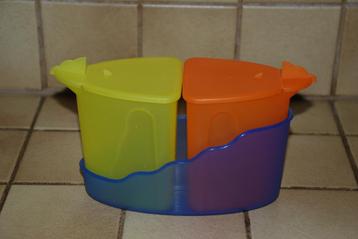 TUPPERWARE Duoschenker (melk, suiker) en houder NIEUW!! beschikbaar voor biedingen