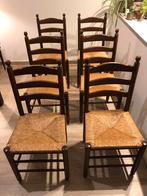 6 houten stoelen met rieten zitting, Huis en Inrichting, Stoelen, Ophalen, Bruin, Zo goed als nieuw, Vijf, Zes of meer stoelen