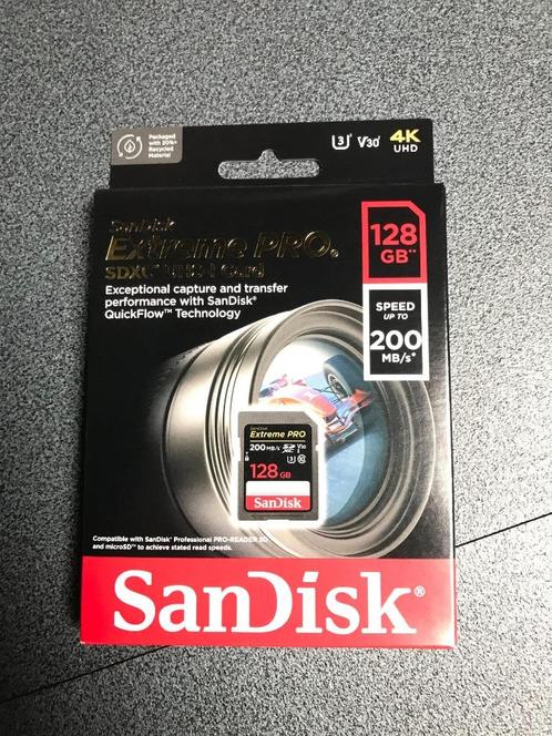 SanDisk SDXC Extreme Pro - 128GB 200/90 mb/s - V30, TV, Hi-fi & Vidéo, Photo | Cartes mémoire, Neuf, SDXC, 128 GB, Enlèvement ou Envoi