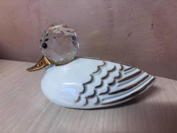 Limoges beeldje eend met swarovski en afgewerkt met goud in, Enlèvement ou Envoi, Comme neuf, Figurine