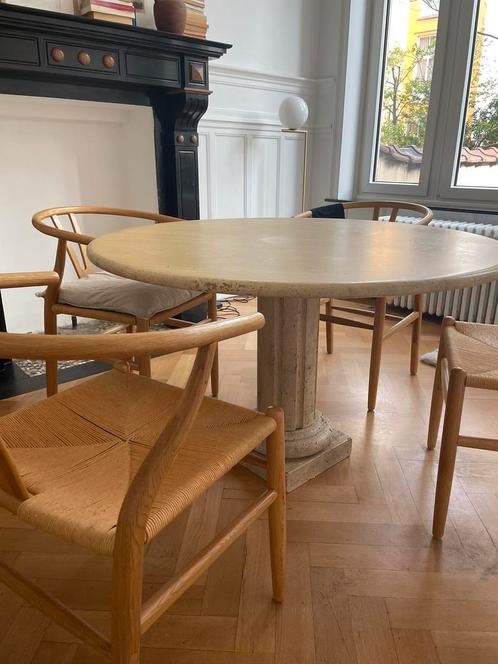 Table en travertin, Maison & Meubles, Tables | Tables à manger, Comme neuf, 100 à 150 cm, Rond, Autres matériaux