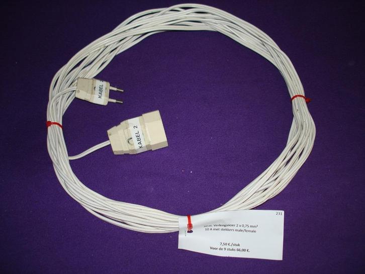 14 x 10 m. verlengsnoer 2 x 0,75 mm² met stekker male-female, Doe-het-zelf en Bouw, Elektriciteit en Kabels, Gebruikt, Kabel of Snoer