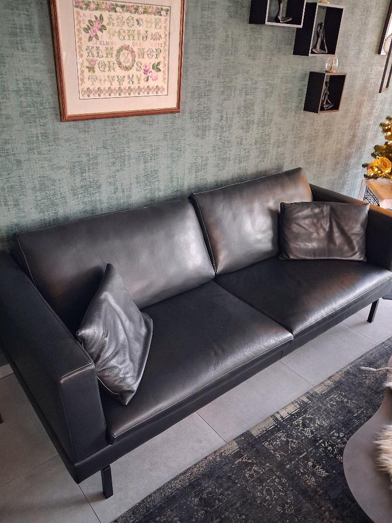 JORI Zwart lederen 3/5 zitzetel., Huis en Inrichting, Zetels | Zetels, Nieuw, Rechte bank, Vierpersoons of meer, Leer, Ophalen