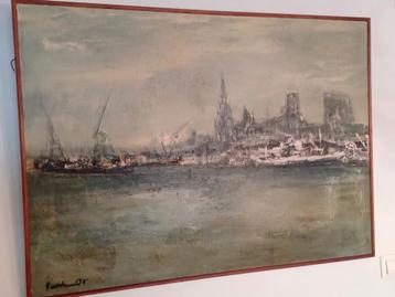 Antiek schilderij haven en zich op Antwerpen,, Enlèvement