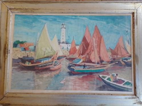 Alphonse Mora  1891 - 1977  Aquarel  Haven + vuurtoren, Antiek en Kunst, Kunst | Schilderijen | Klassiek, Verzenden