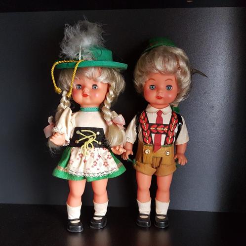 Koppel oude vintage tiroler poppen 32 cm 1960, Verzamelen, Poppen, Gebruikt, Pop, Ophalen of Verzenden
