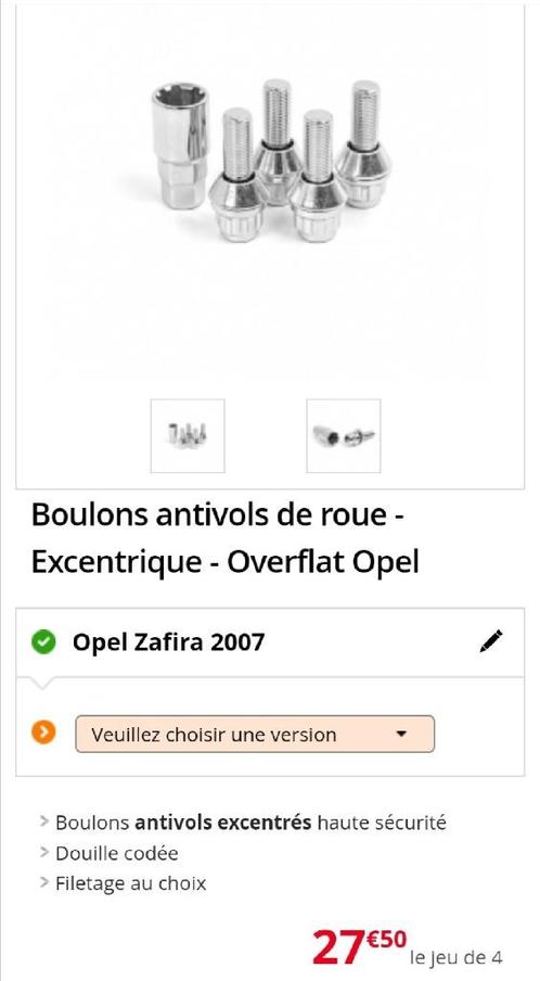 BXL Boulons antivol excentrés M12x1.5 30mm, e.a. Opel Zafira, Auto diversen, Anti-diefstal, Gebruikt, Ophalen of Verzenden