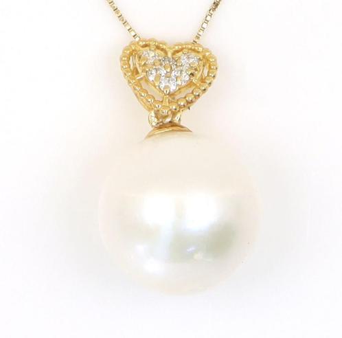 Luxe Akoya Parel Hanger – 18kt Goud met Diamanten, Handtassen en Accessoires, Kettingen, Zo goed als nieuw, Goud, Goud, Met edelsteen