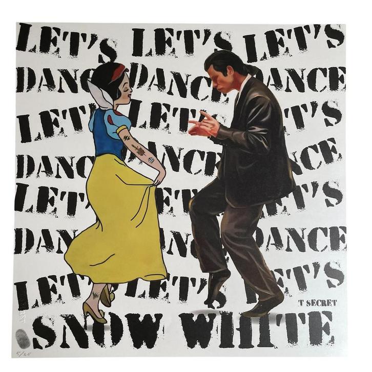Zeefdruk “Sneeuwitje en John Travolta” door T Secret, Antiek en Kunst, Kunst | Litho's en Zeefdrukken, Ophalen