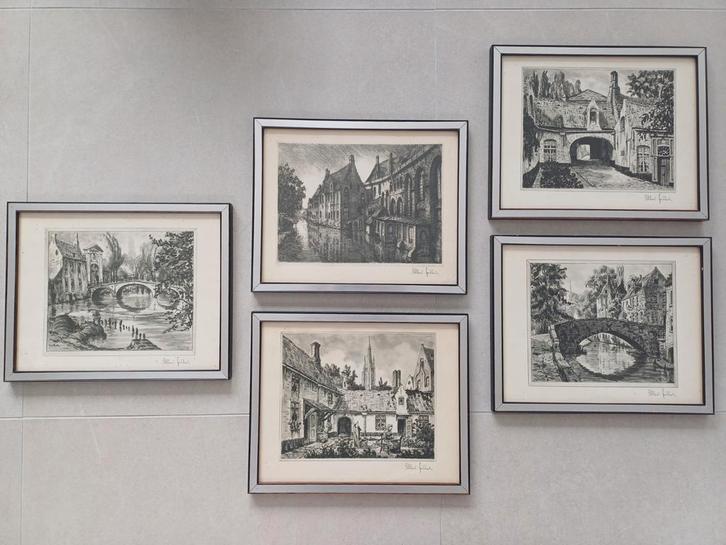 5 etsen Albert Goethals, Antiek en Kunst, Kunst | Etsen en Gravures, Ophalen of Verzenden