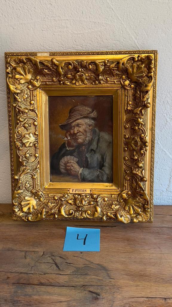 Olieverfschilderij "Kaartspeler" – Felix Fuchs, Antiek en Kunst, Kunst | Schilderijen | Klassiek, Ophalen of Verzenden