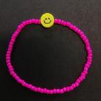Bracelet rose fluo avec smiley jaune, Rose, Avec bracelets à breloques ou perles, Enlèvement ou Envoi, Élastique