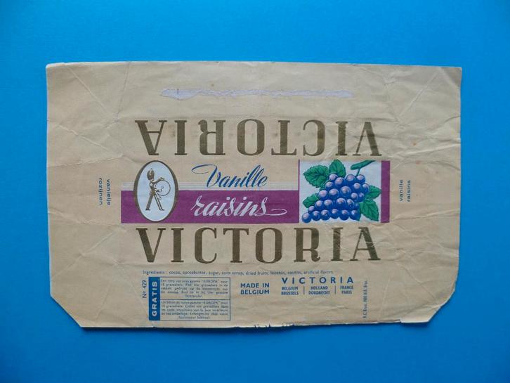 Chocolade Victoria chocolat emballage wikkel Vanille raisins, Verzamelen, Overige Verzamelen, Gebruikt, Ophalen of Verzenden