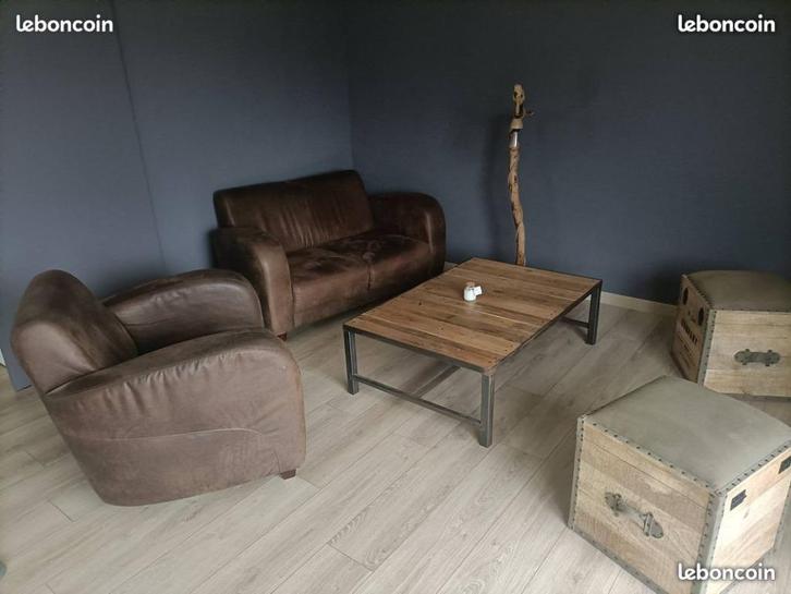 Canapés + frigo + lit + table basse + armoire + lave-linge, Huis en Inrichting, Zetels | Complete zithoeken, Gebruikt, Hout, Ophalen