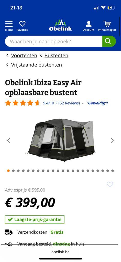Tent ibiza air obelink, Caravanes & Camping, Tentes, Comme neuf, Enlèvement