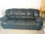 3-zits zwarte leren bank, Huis en Inrichting, Ophalen, Leer