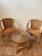 Rieten tuinset met tafeltje 30€ en 4 lounge stoelen 40€, Ophalen, Gebruikt, Rotan, 6 zitplaatsen