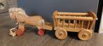 Oud speelgoed houten paard met kar trekspeelgoed, Ophalen of Verzenden