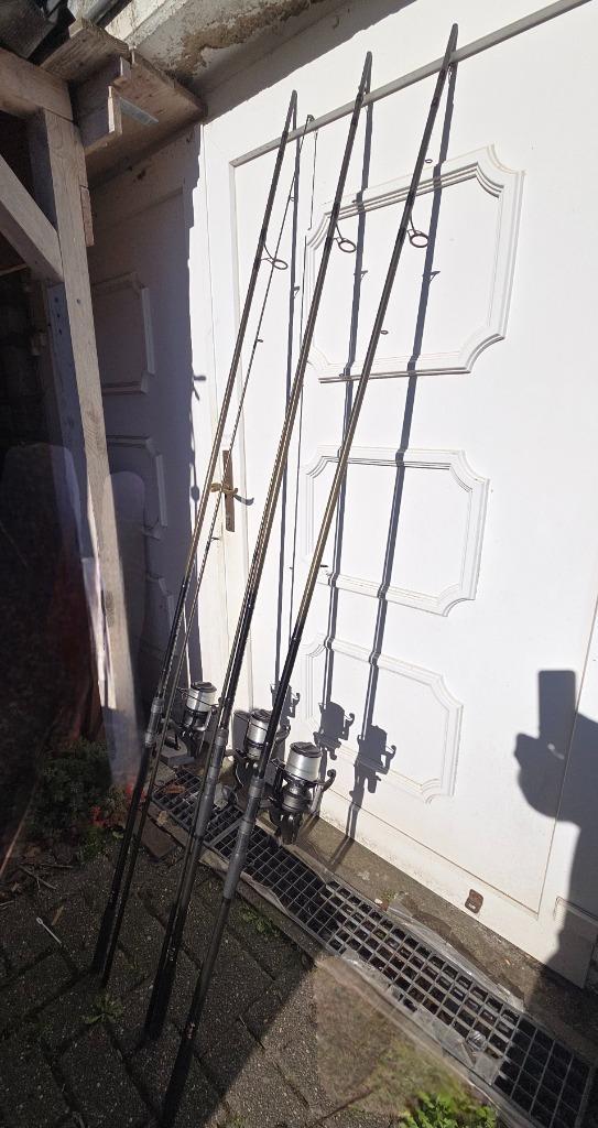 Daiwa 13ft hengels + vossenhaspel + schede, Watersport en Boten, Hengelsport | Karpervissen, Gebruikt, Complete set, Ophalen