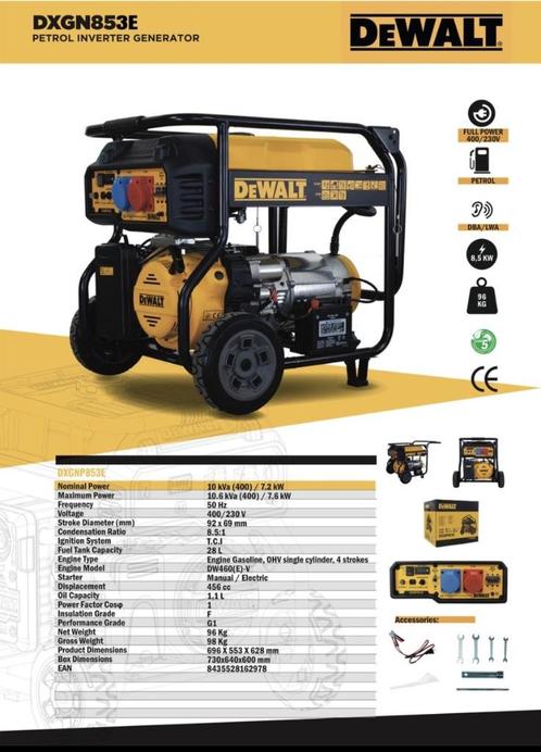 stroomgroep aggregaat Dewalt, Doe-het-zelf en Bouw, Aggregaten, Nieuw, Benzine, 5 tot 10 kVA, Elektrisch startend, Ophalen of Verzenden