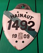 Taksplaat 1909 Henegouwen kenteken, Verzamelen, Ophalen of Verzenden, Gebruikt