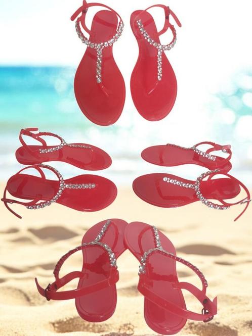 Teenslippers rood met strass steentjes 37, Kleding | Dames, Schoenen, Nieuw, Slippers, Rood, Verzenden
