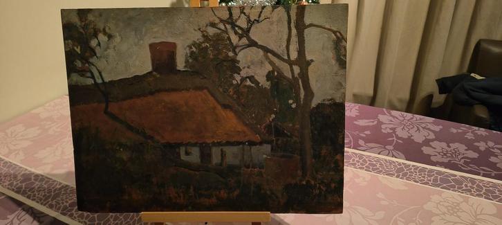 Schilderijtje van een "Boerderij" op plaat, Antiquités & Art, Art | Peinture | Classique, Enlèvement