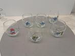 6 bolvormige smurfen glazen met verschillende tekening, Verzamelen, Glas en Drinkglazen, Ophalen of Verzenden, Zo goed als nieuw