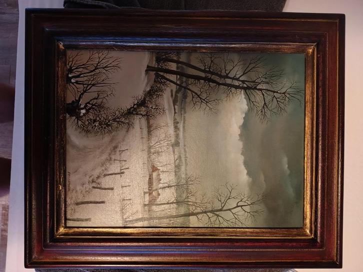Schilderij: Winterlandschap op doek – Gesigneerd – 1980, Antiek en Kunst, Kunst | Schilderijen | Klassiek, Ophalen of Verzenden