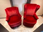 Ensemble de fauteuils de type crapaud en velours rouge, Maison & Meubles, Fauteuils, Utilisé, Tissus