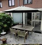 Tuintafel, -stoelen en parasol, Tuin en Terras, Tuintafels, Ophalen, Gebruikt, Rechthoekig, Teakhout