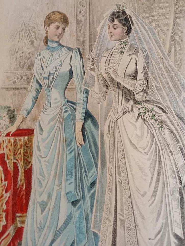 Oude Modeprenten " Revue de la Mode "  Hoogte 36 CM/25,5 CM, Antiek en Kunst, Antiek | Boeken en Manuscripten, Ophalen of Verzenden