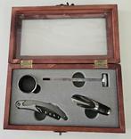 Wijnfles opener set in mooi bruin houten kistje, Ophalen of Verzenden