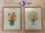 2 ingekaderde borduurwerken - bloemen, Ophalen