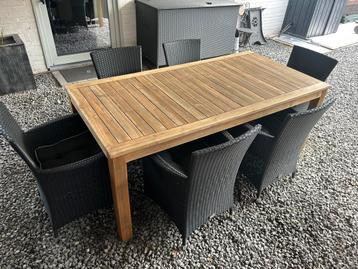 Table de jardin en teck avec 6 chaises  avec coussins, Chaise, Osier, Salons de jardin, Enlèvement