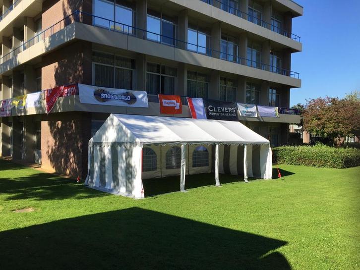 Dakzeil partytent PVC 3x10mtr grijs wit, Tuin en Terras, Partytenten, Zo goed als nieuw, Partytent, Ophalen